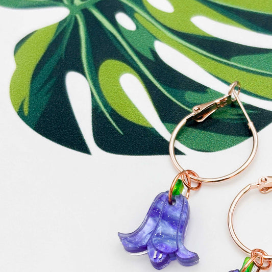 Blue Glitter Marble Bluebell Flower Dangle Earrings