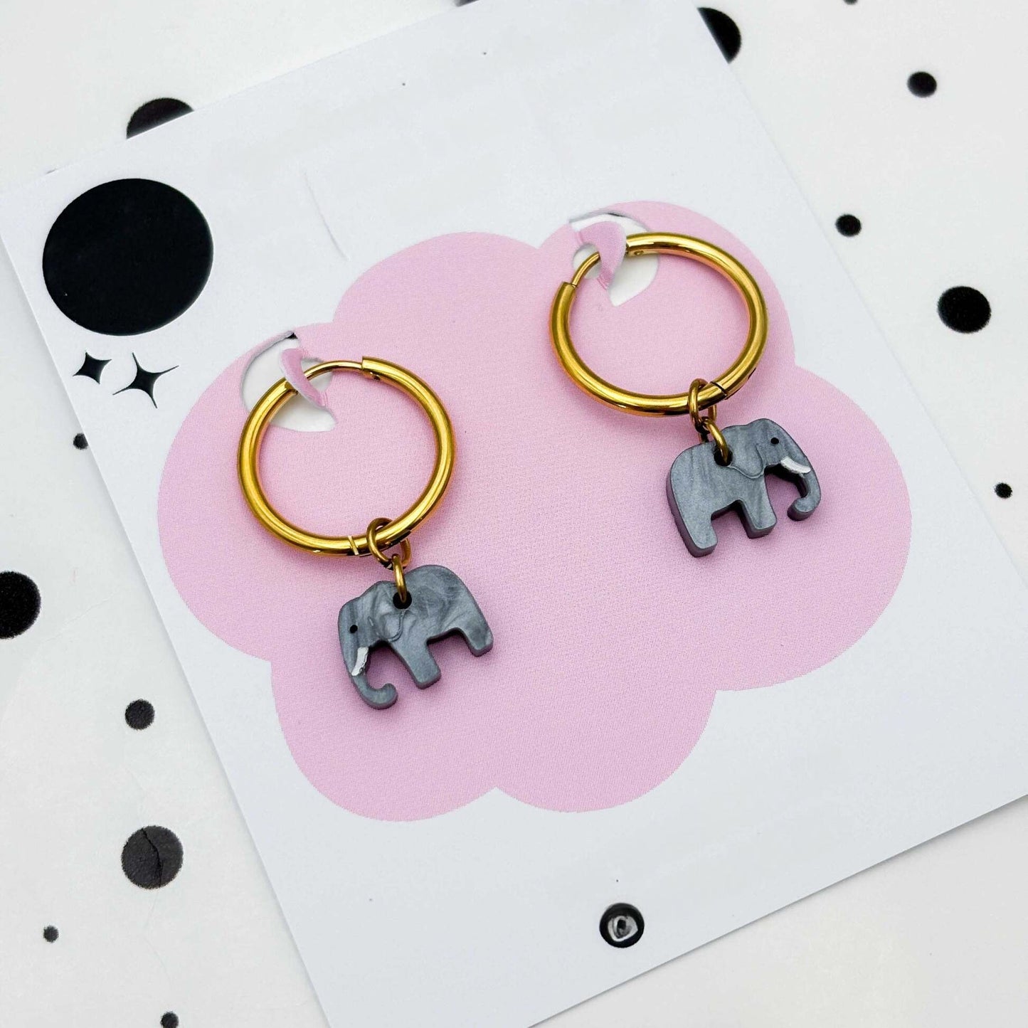 Grey Marble Elephant Acrylic Dangle Earrings