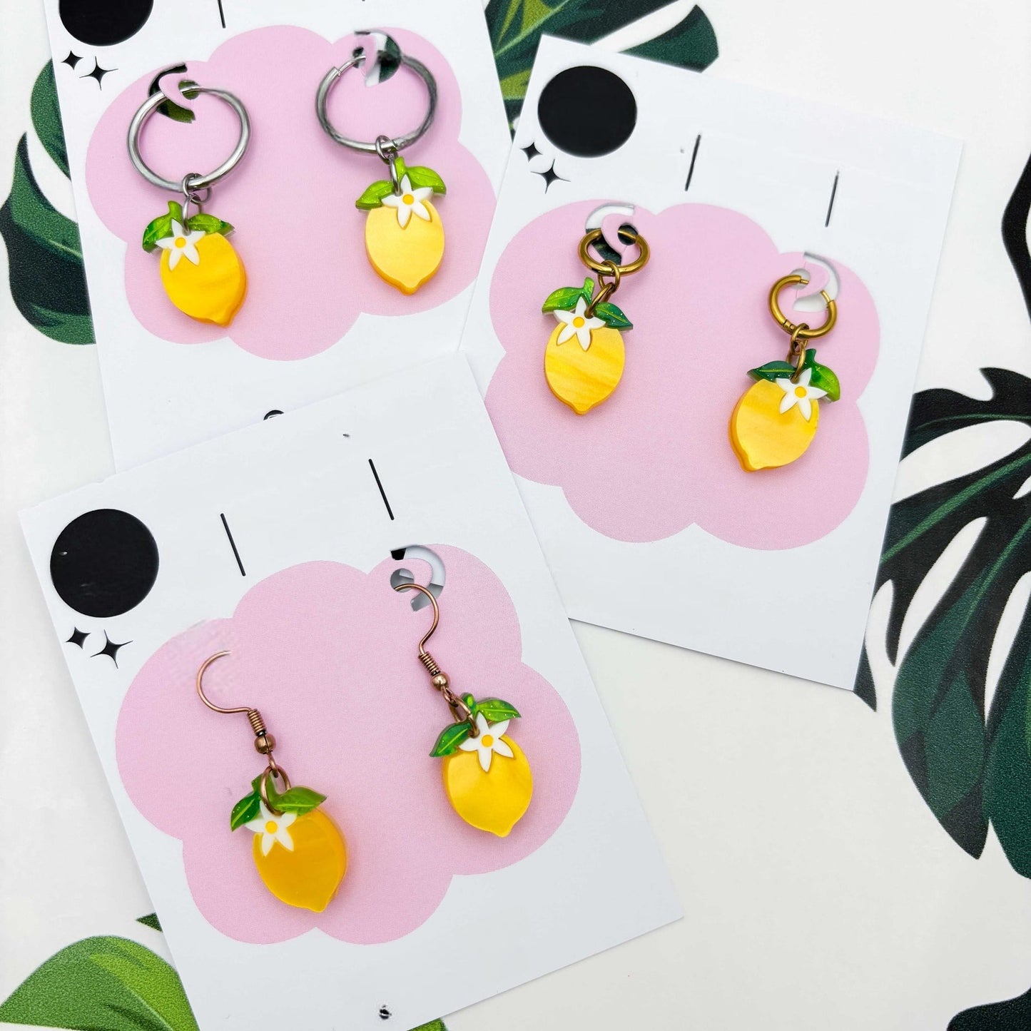 Yellow Lemon Blossom Acrylic Dangle Earrings