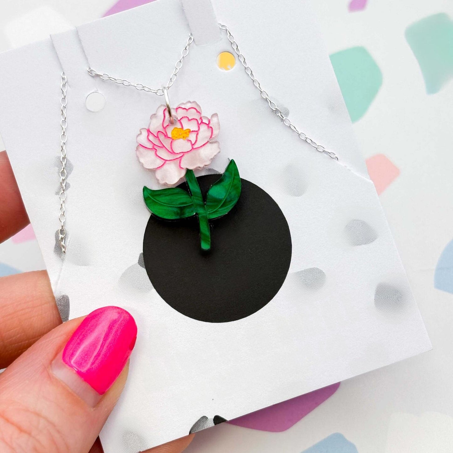 Pale Pink Peony Flower Acrylic Dangle Earrings