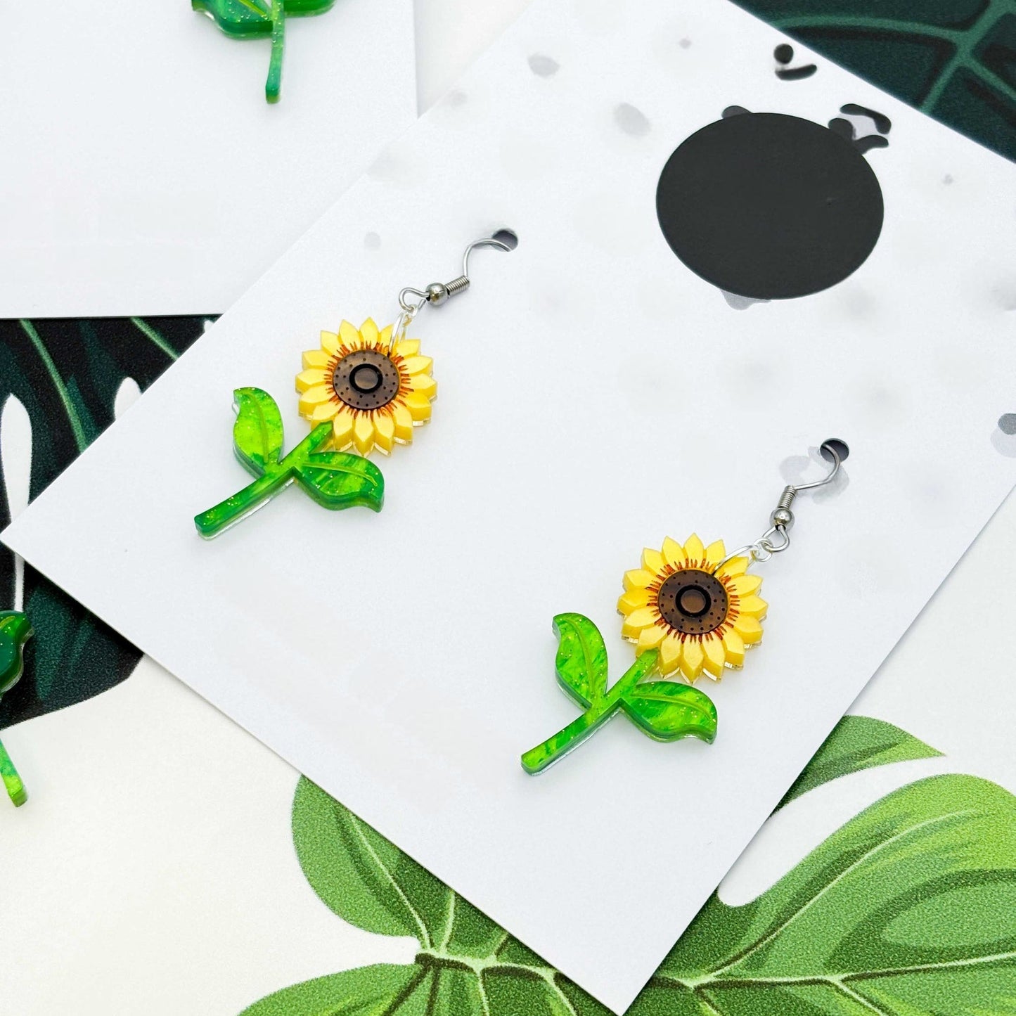 Yellow Sunflower Acrylic Dangle Earrings