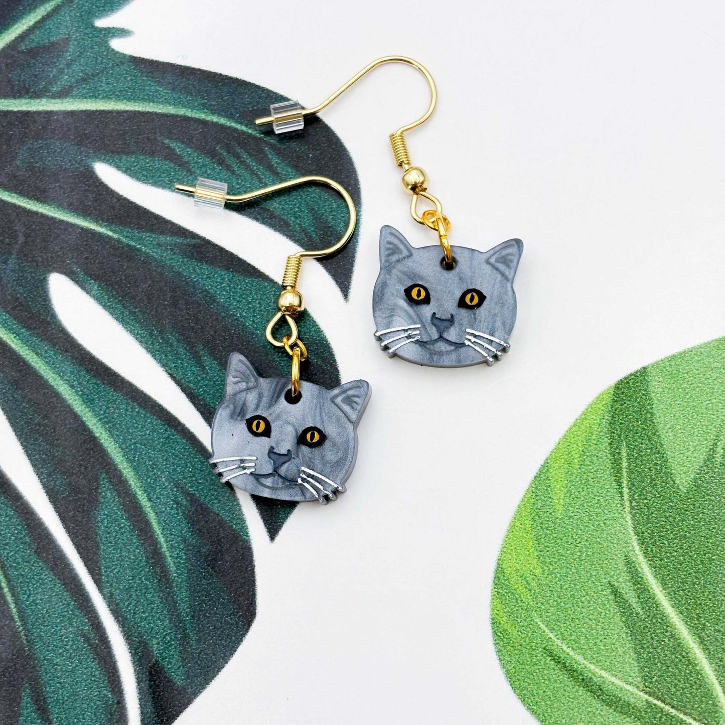 British Blue Shorthair Cat Acrylic Dangle Earrings