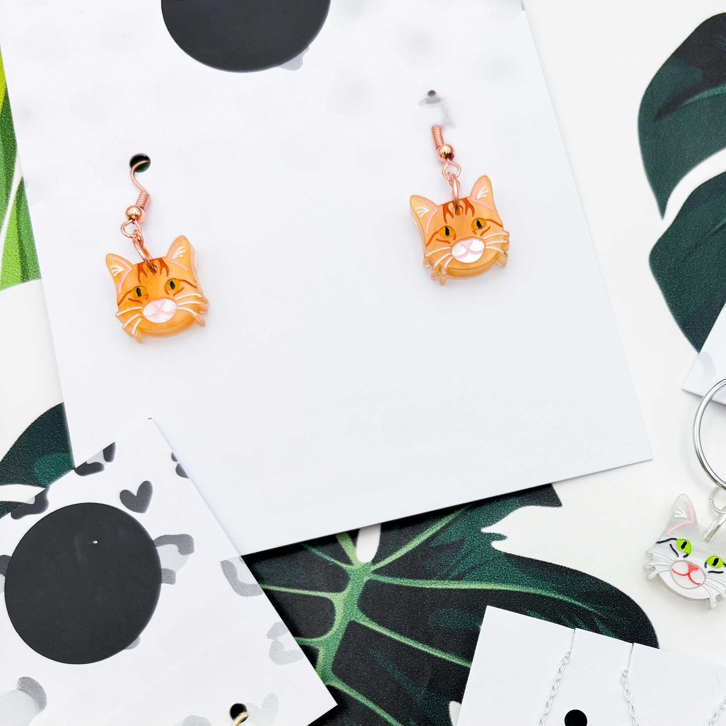Ginger Tabby Cat Acrylic Dangle Earrings