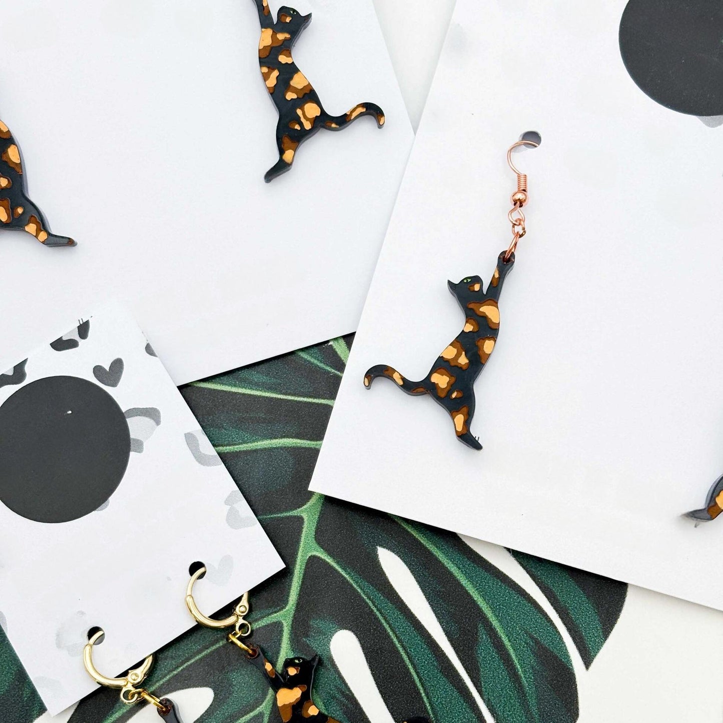 Tortoiseshell Cat Silhouette Acrylic Dangle Earrings