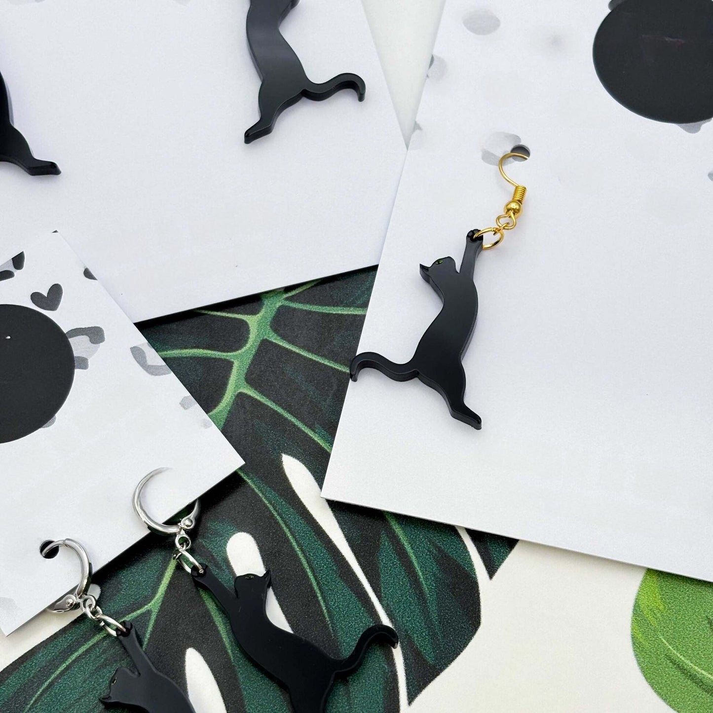 Black Cat Silhouette Acrylic Dangle Earrings