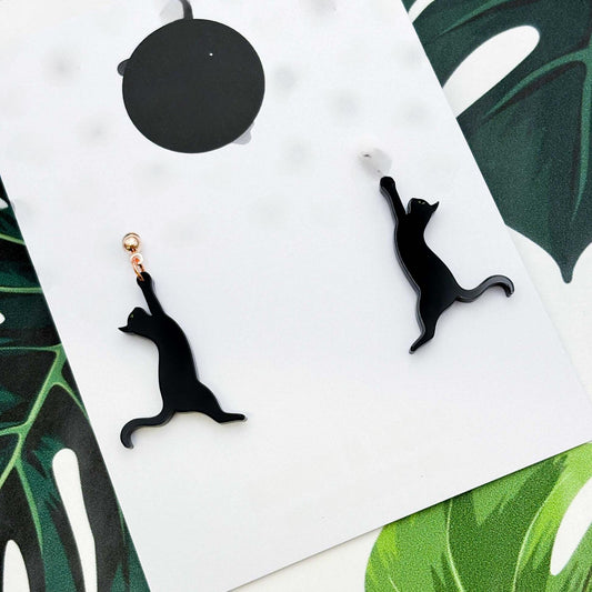 Black Cat Silhouette Acrylic Dangle Earrings