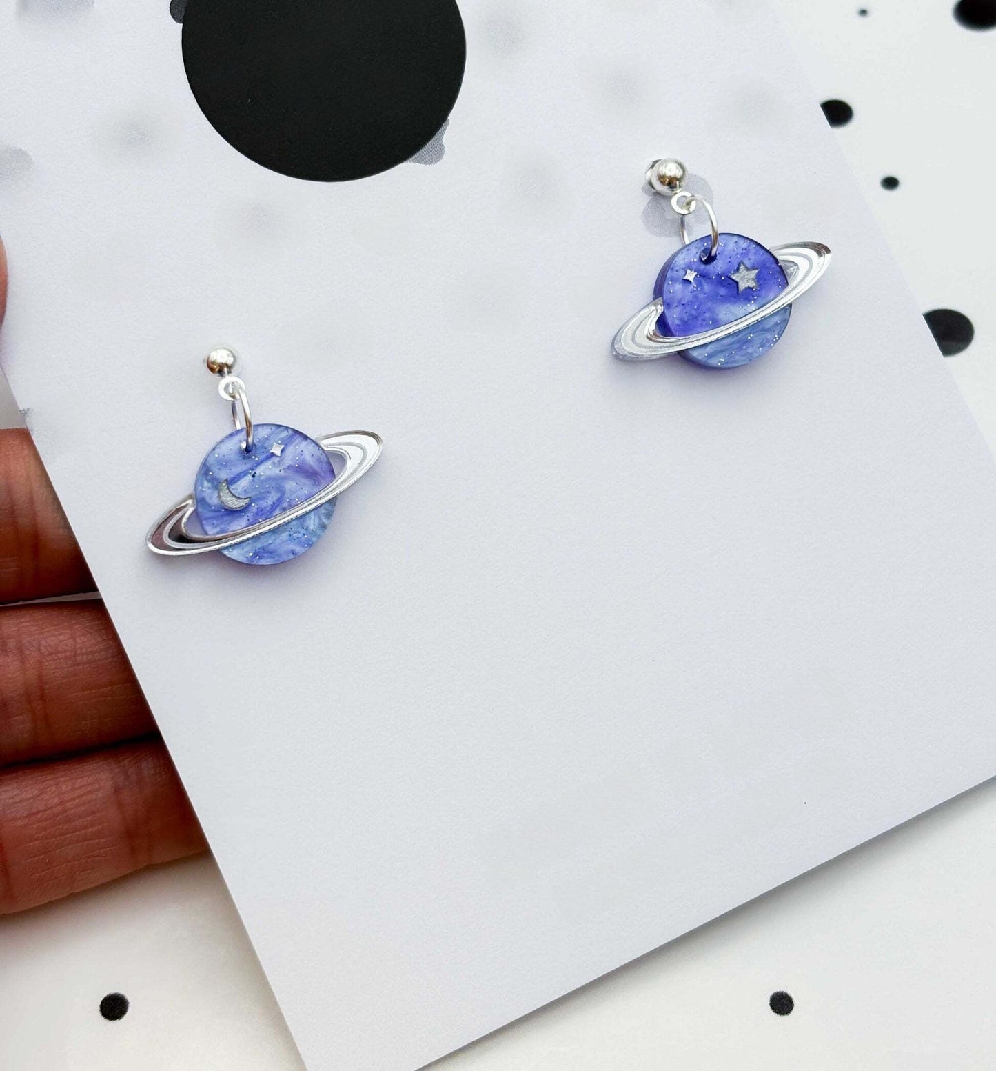 Silver Night Sky Leopard Print Planet Acrylic Dangle Earrings