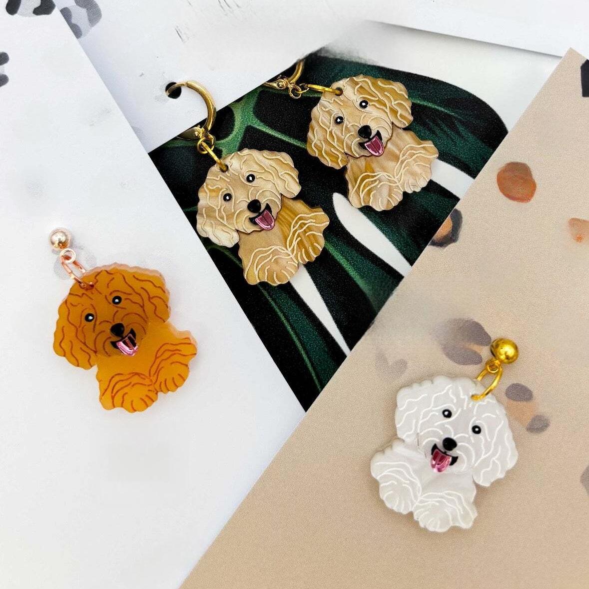 Cockapoo Dog Acrylic Dangle Earrings