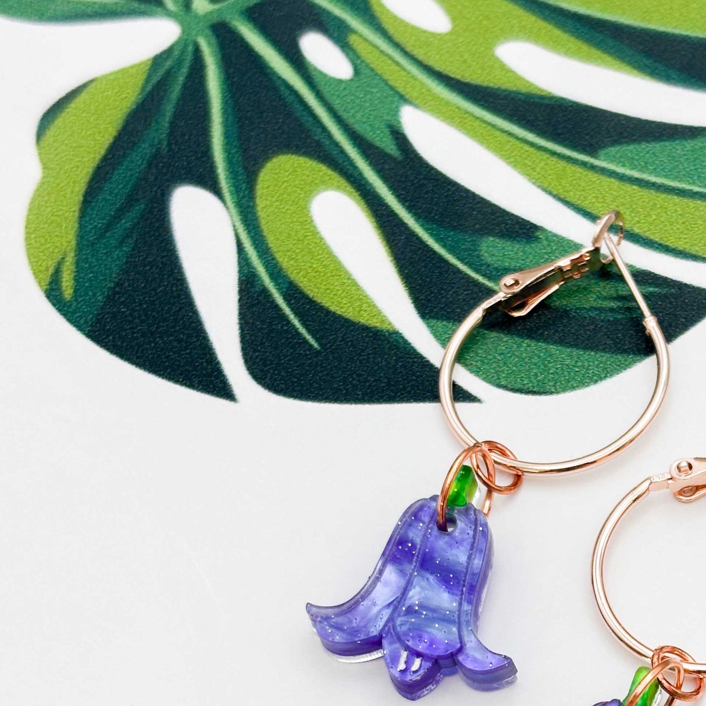 Blue Glitter Marble Bluebell Flower Dangle Earrings