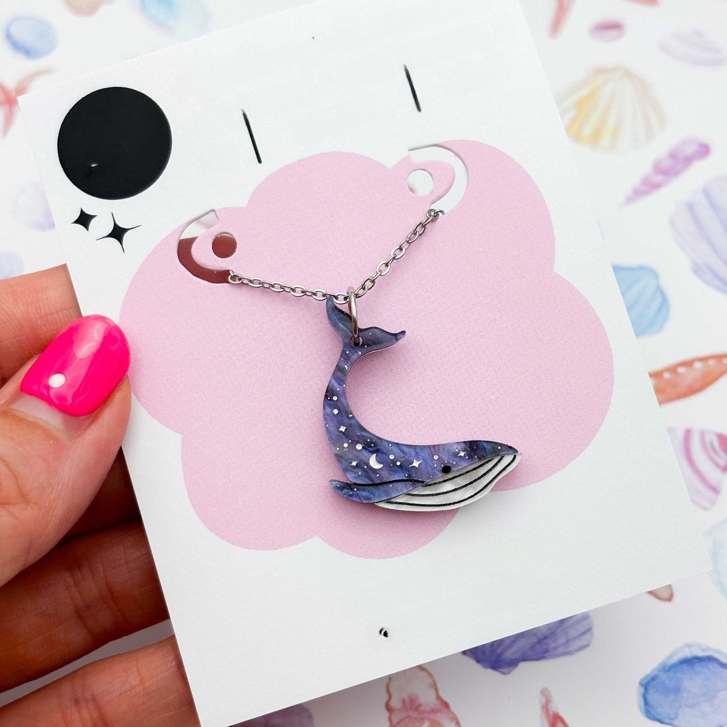 Grey Blue Glitter Marble Celestial Whale Acrylic Dangle Earrings
