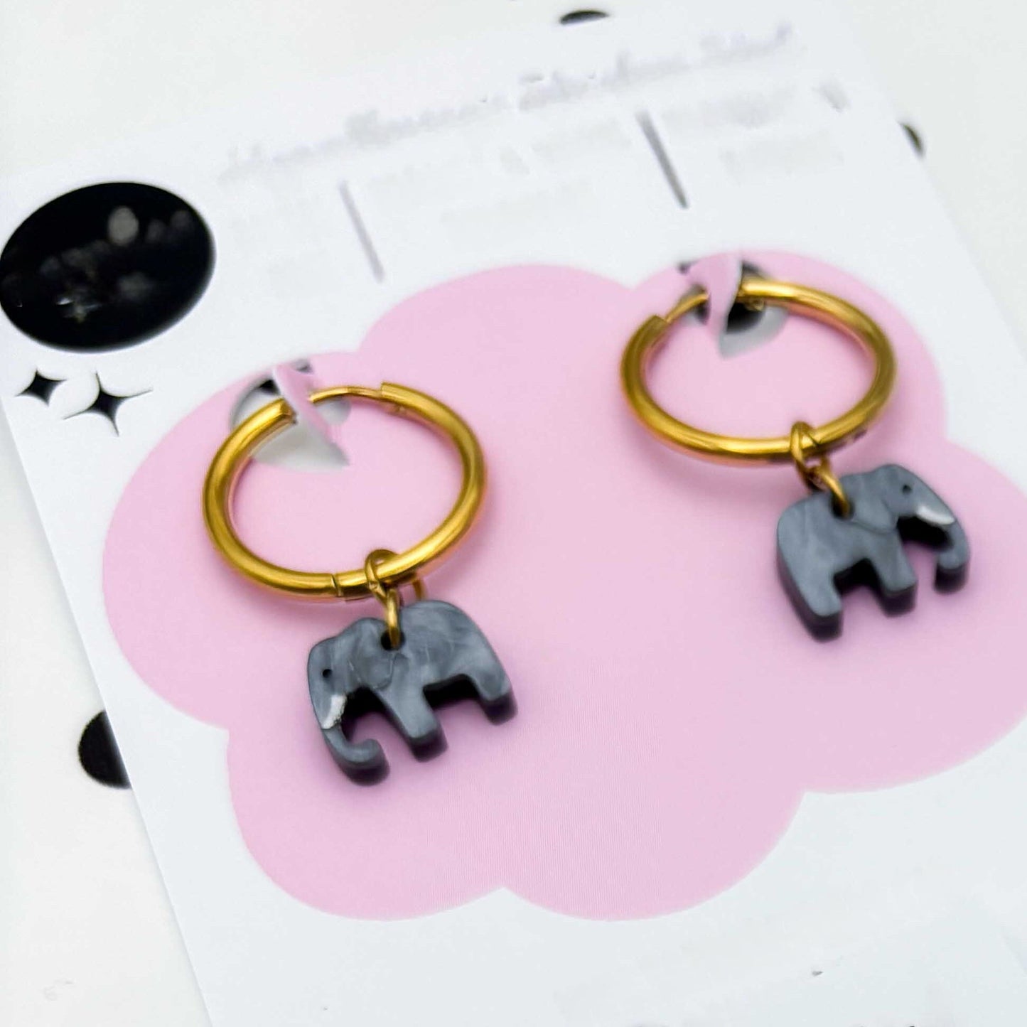 Grey Marble Elephant Acrylic Dangle Earrings