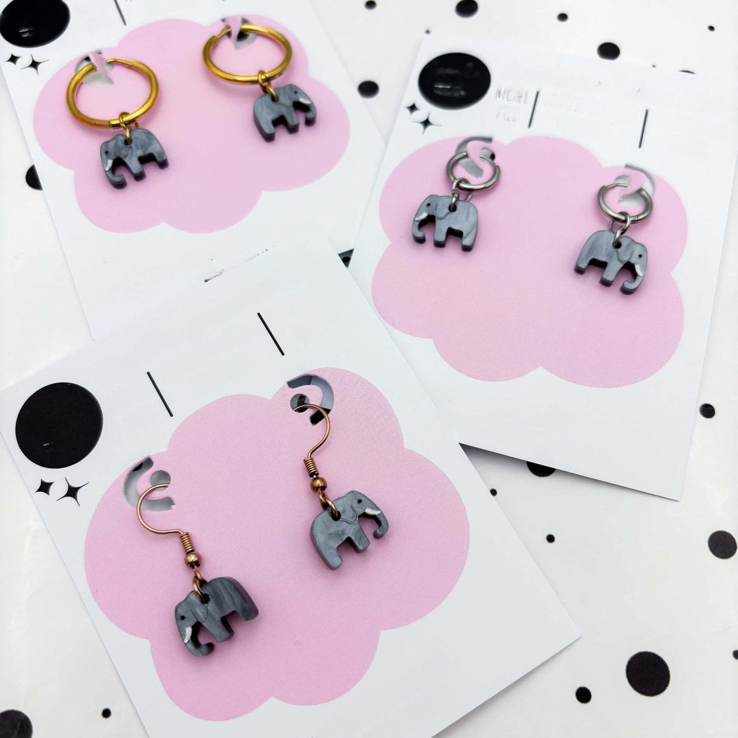 Grey Marble Elephant Acrylic Dangle Earrings