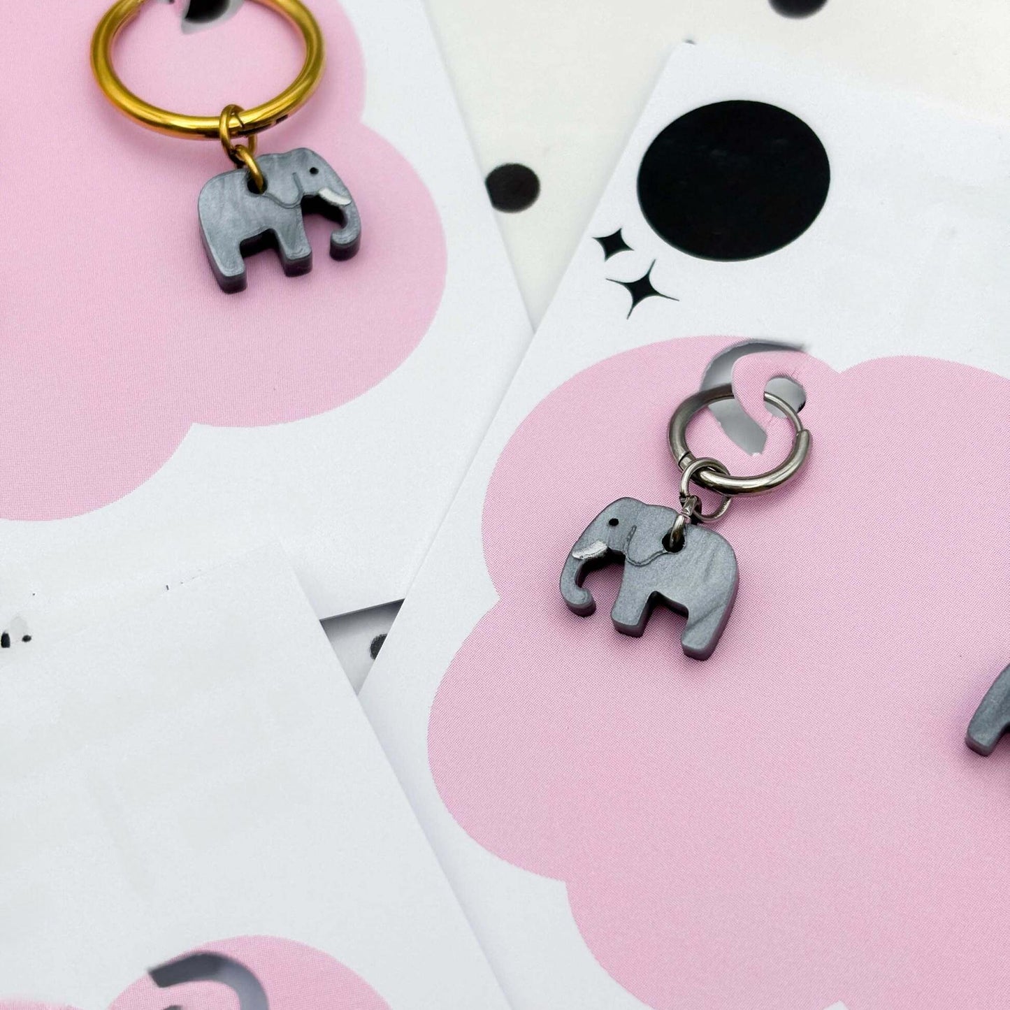 Grey Marble Elephant Acrylic Dangle Earrings