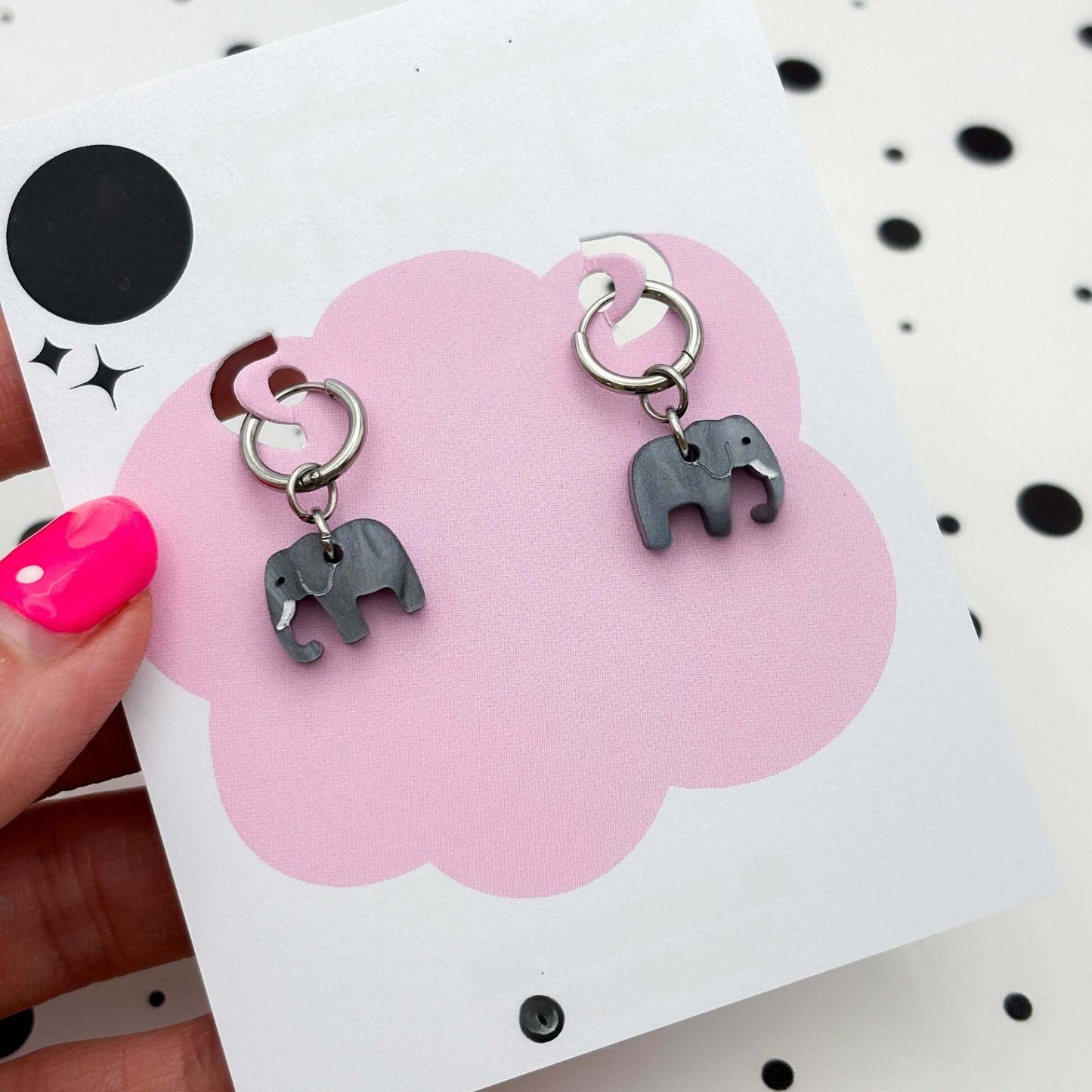 Grey Marble Elephant Acrylic Dangle Earrings