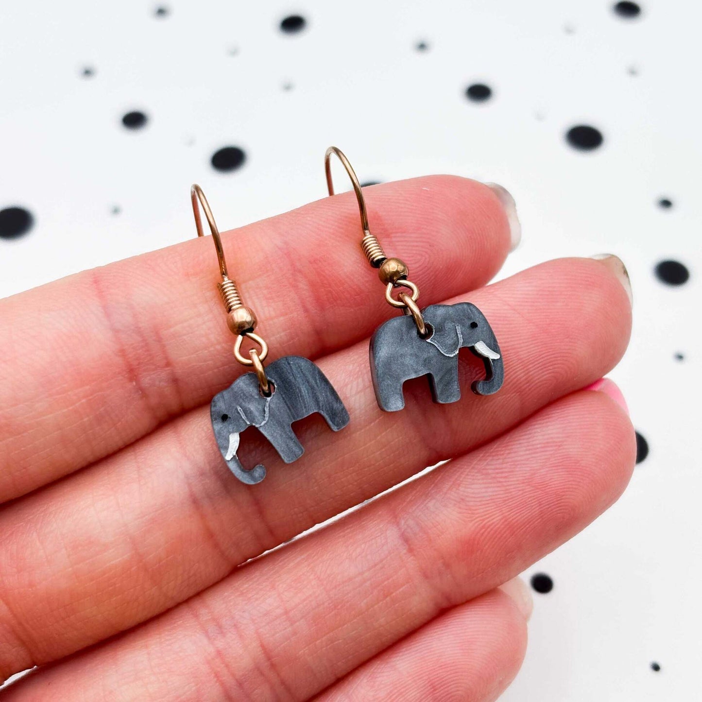 Grey Marble Elephant Acrylic Dangle Earrings