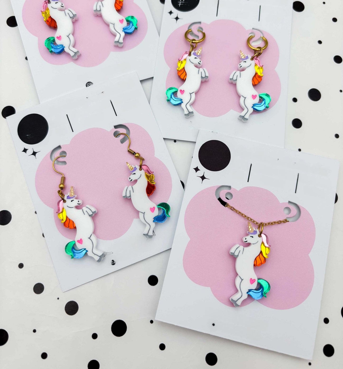 Rainbow Mirror Unicorn Acrylic Dangle Earrings