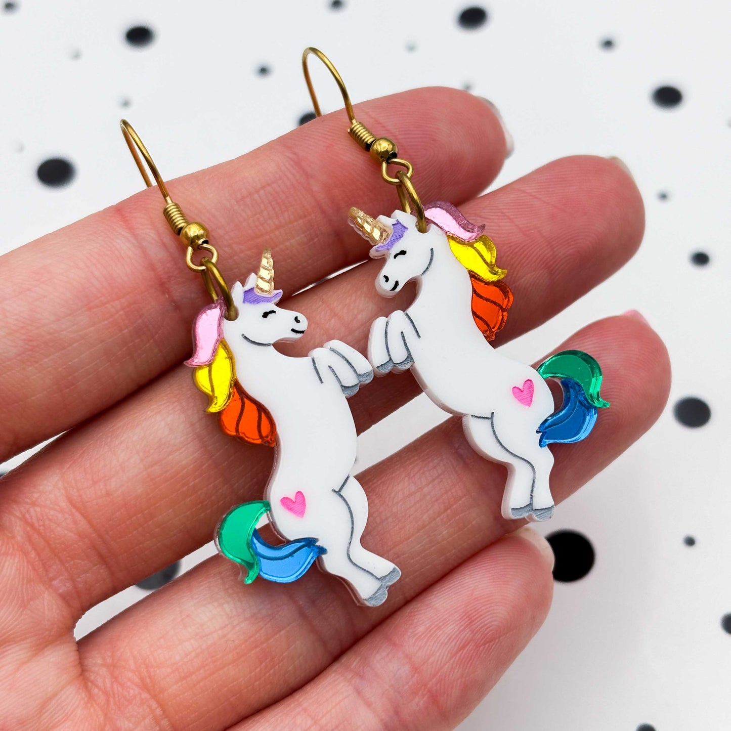 Rainbow Mirror Unicorn Acrylic Dangle Earrings