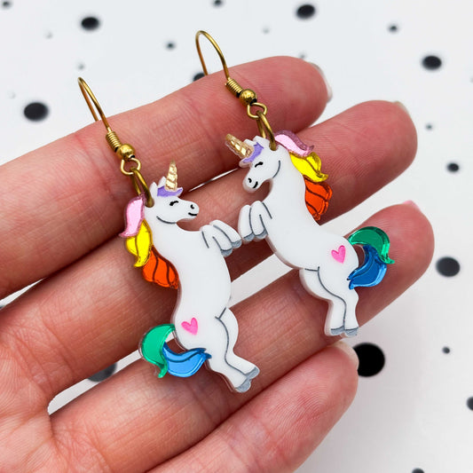 Rainbow Mirror Unicorn Acrylic Dangle Earrings