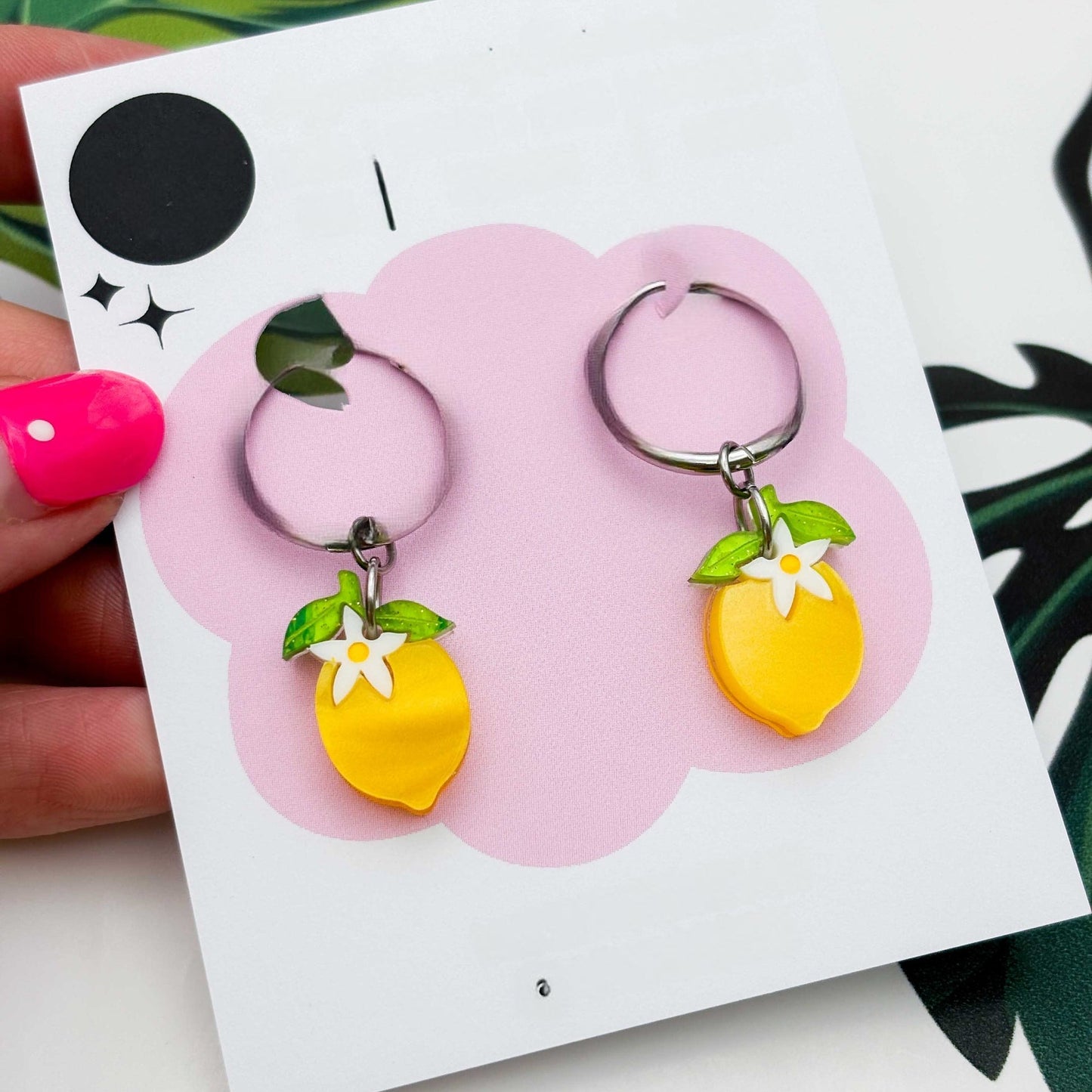 Yellow Lemon Blossom Acrylic Dangle Earrings