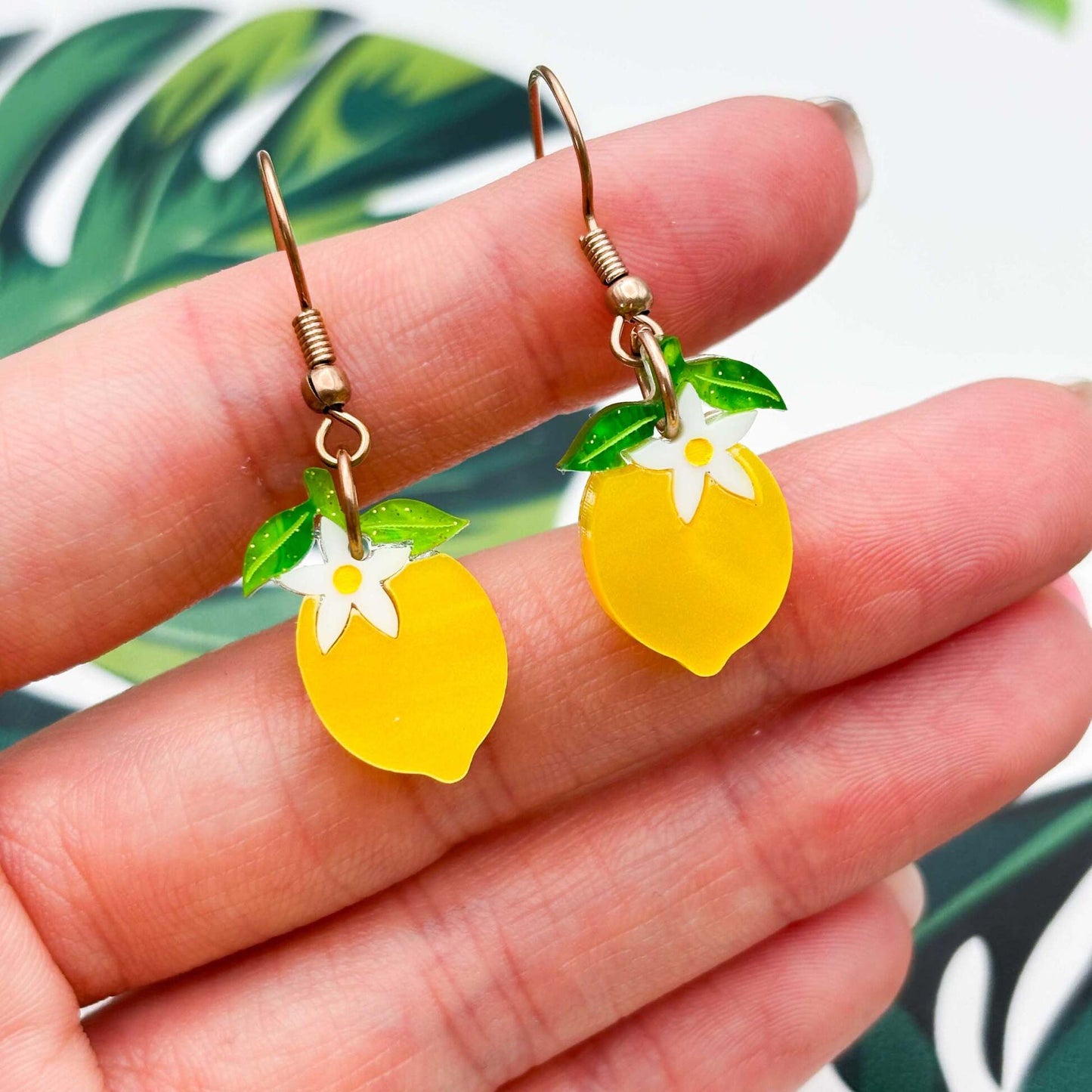 Yellow Lemon Blossom Acrylic Dangle Earrings