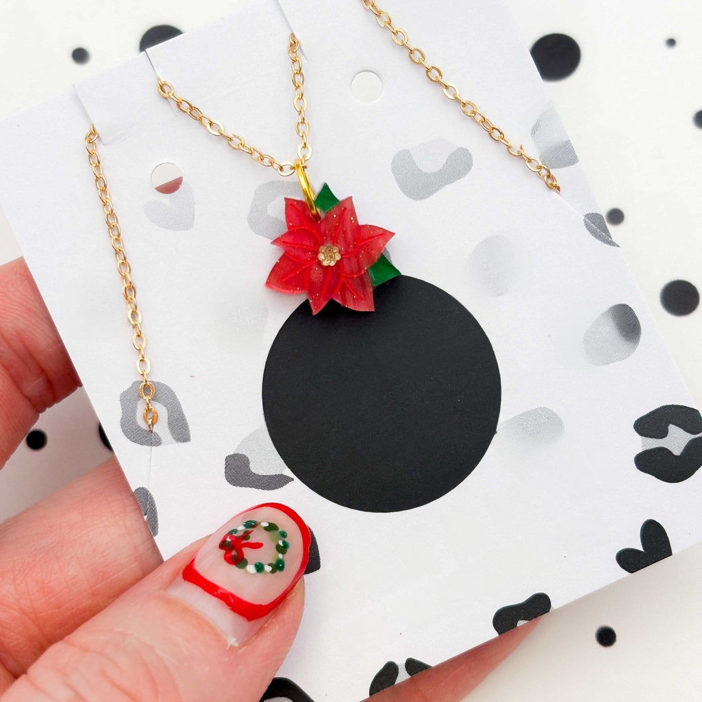 Red Glitter Marble Poinsettia Acrylic Dangle Earrings
