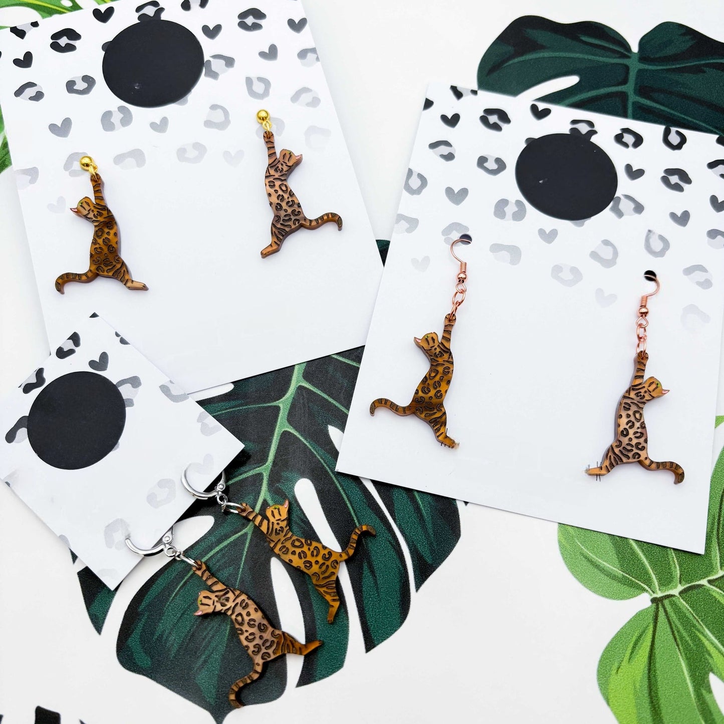 Brown Bengal Cat Acrylic Dangle Earrings
