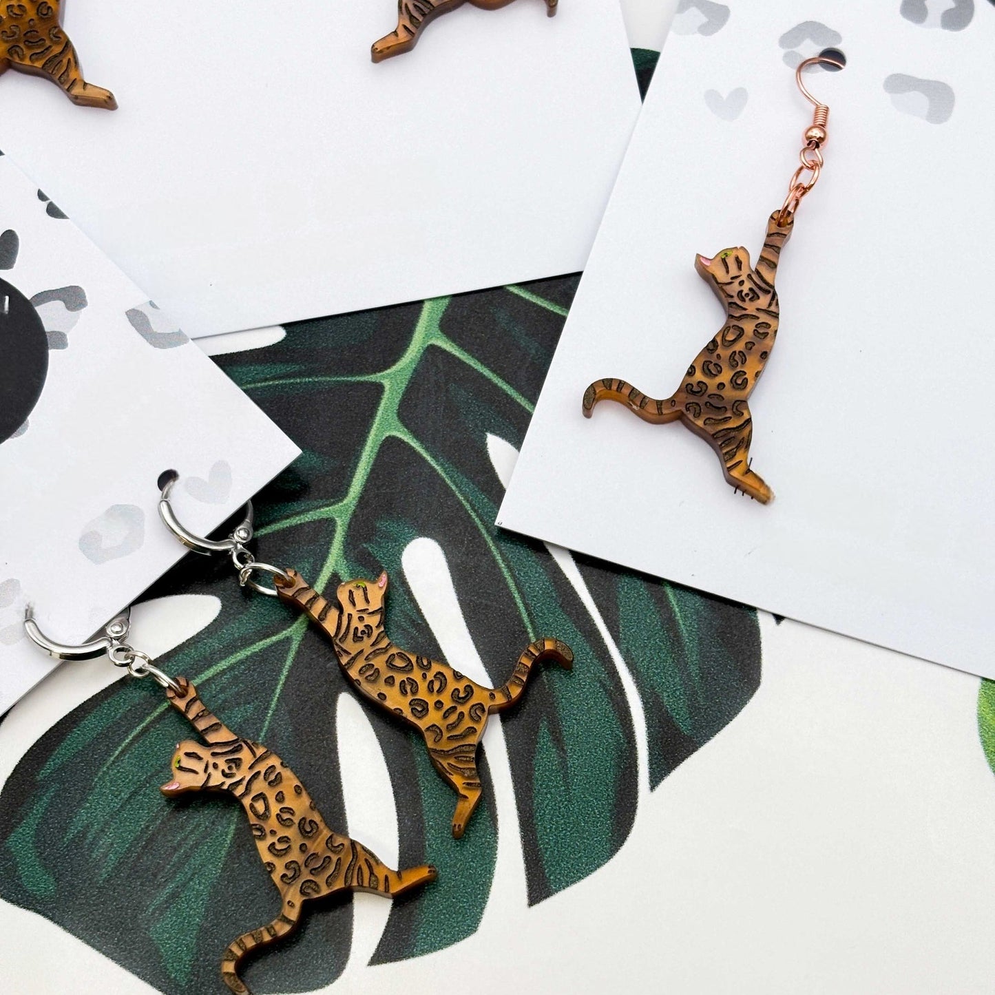 Brown Bengal Cat Acrylic Dangle Earrings