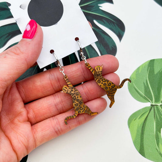 Brown Bengal Cat Acrylic Dangle Earrings