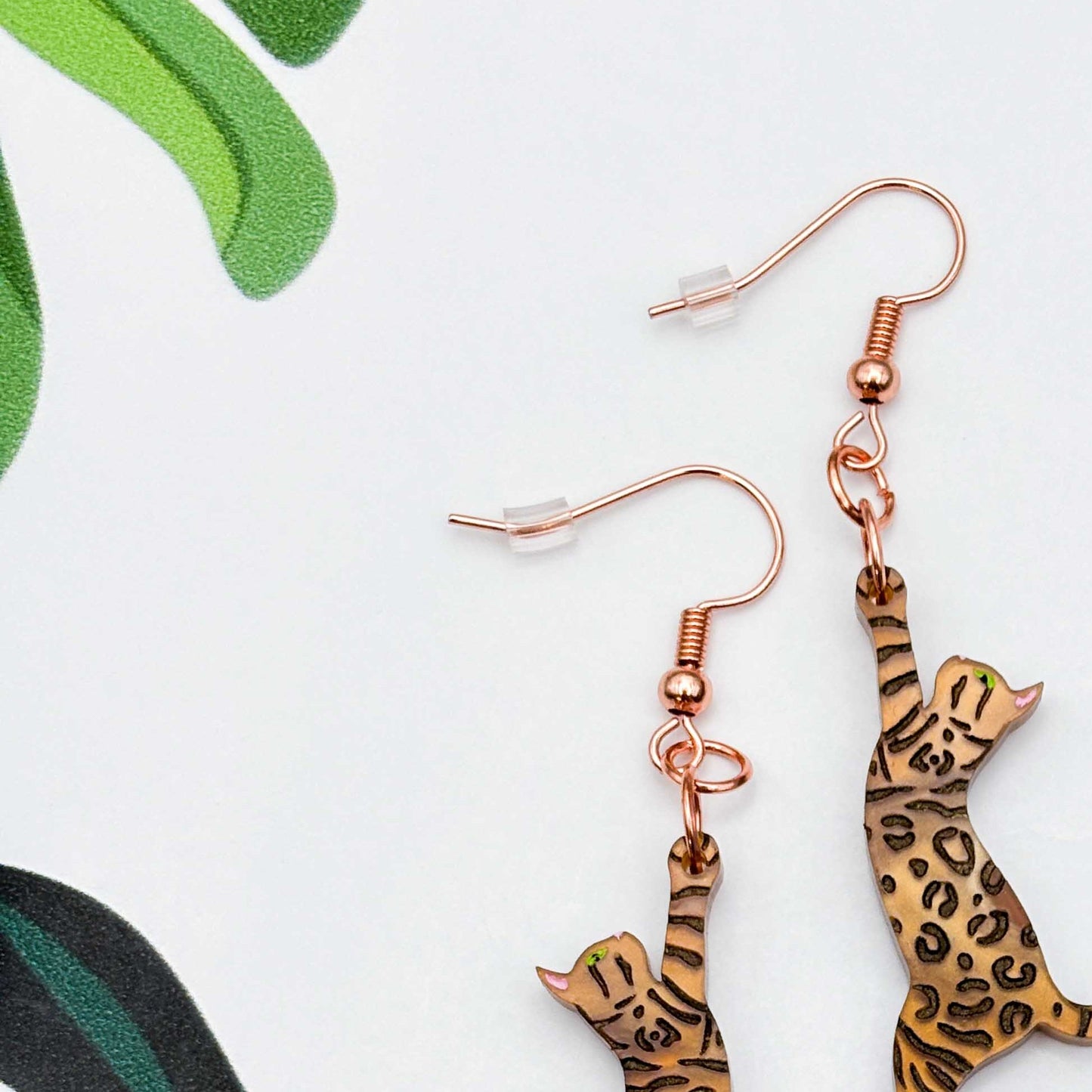 Brown Bengal Cat Acrylic Dangle Earrings