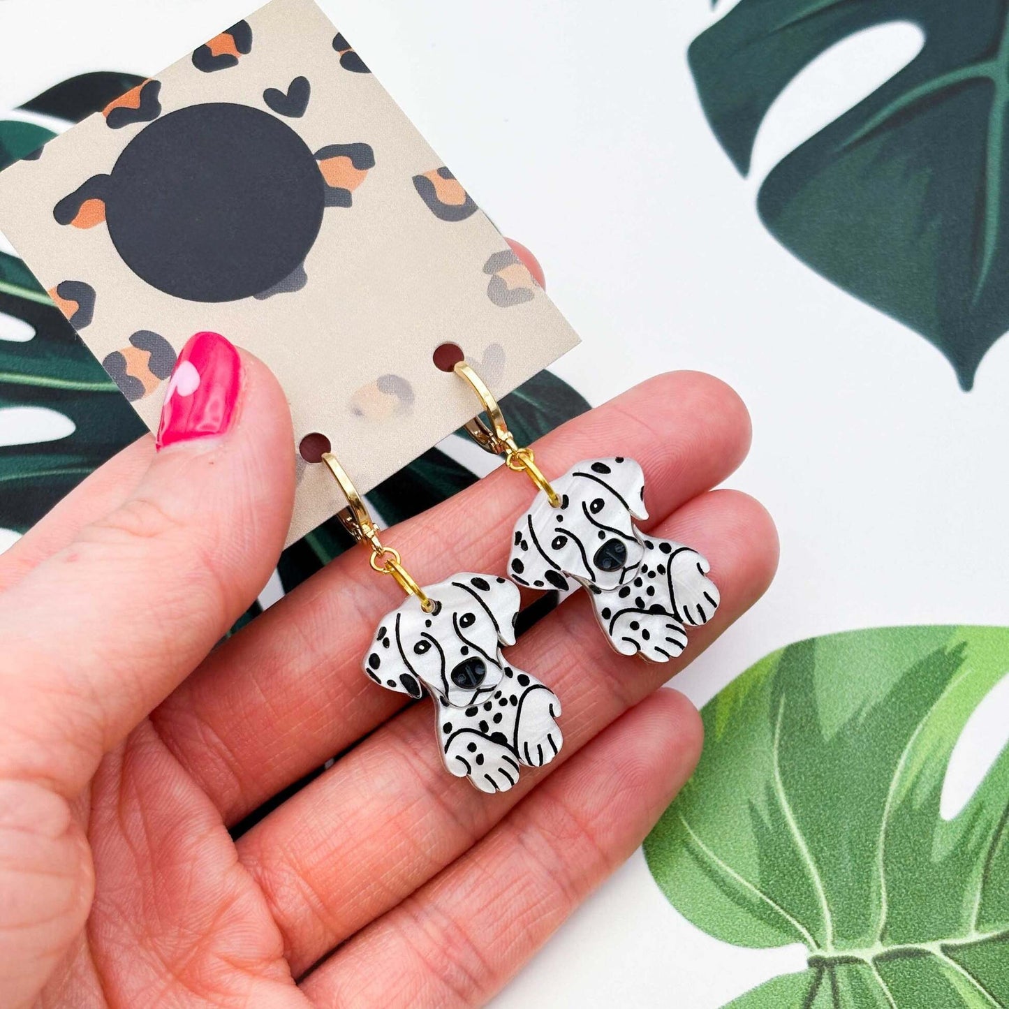 Dalmatian Dog Acrylic Dangle Earrings