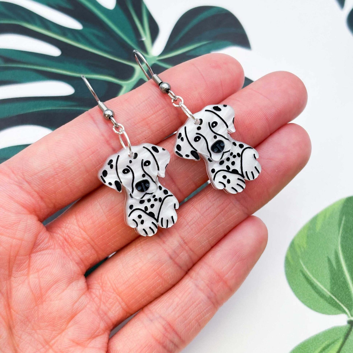 Dalmatian Dog Acrylic Dangle Earrings
