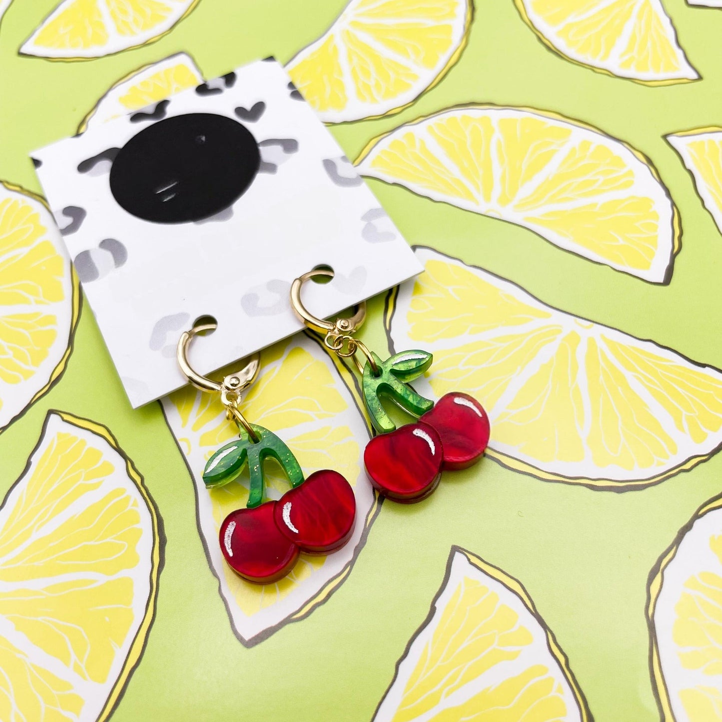 Deep Red Marble Cherry Acrylic Dangle Earrings