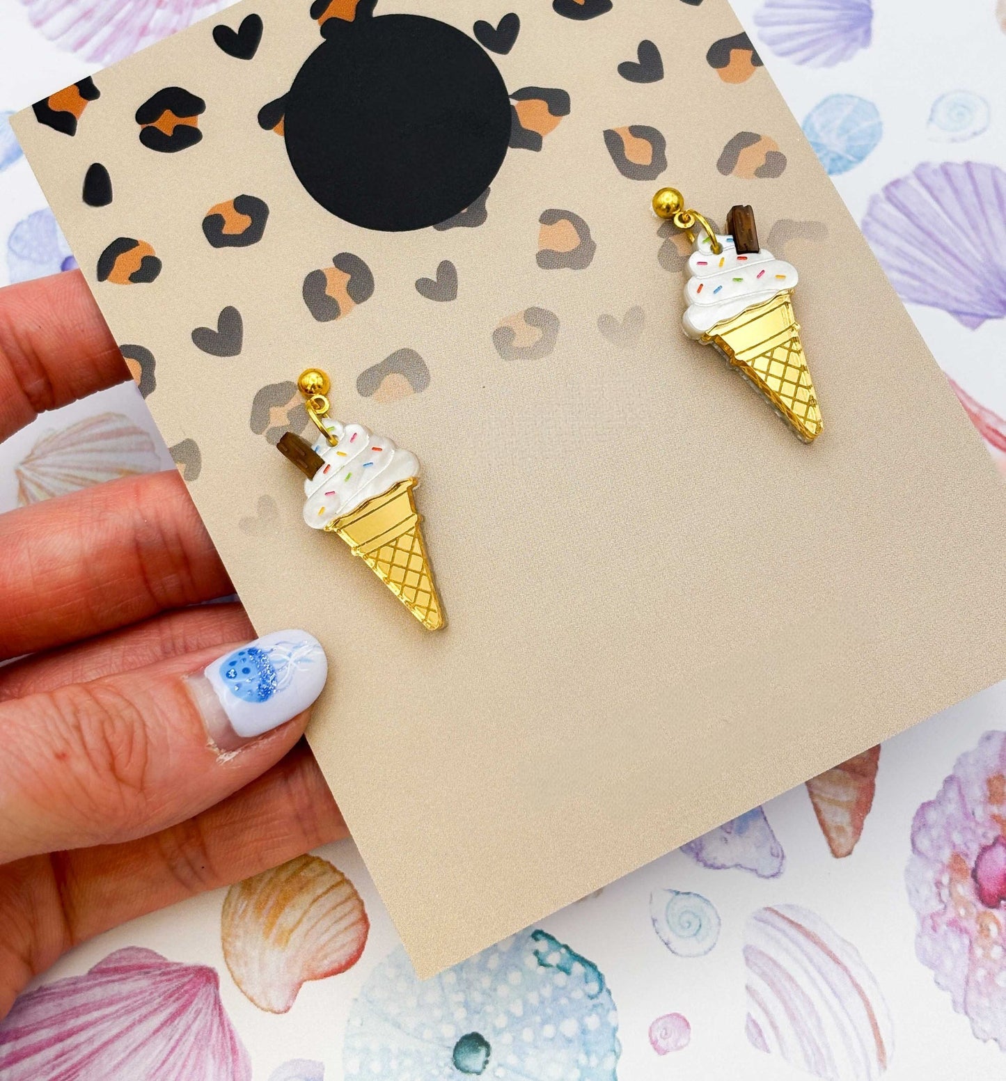 Whippy Ice Cream Cone Acrylic Dangle Earrings with Flake & Sprinkles