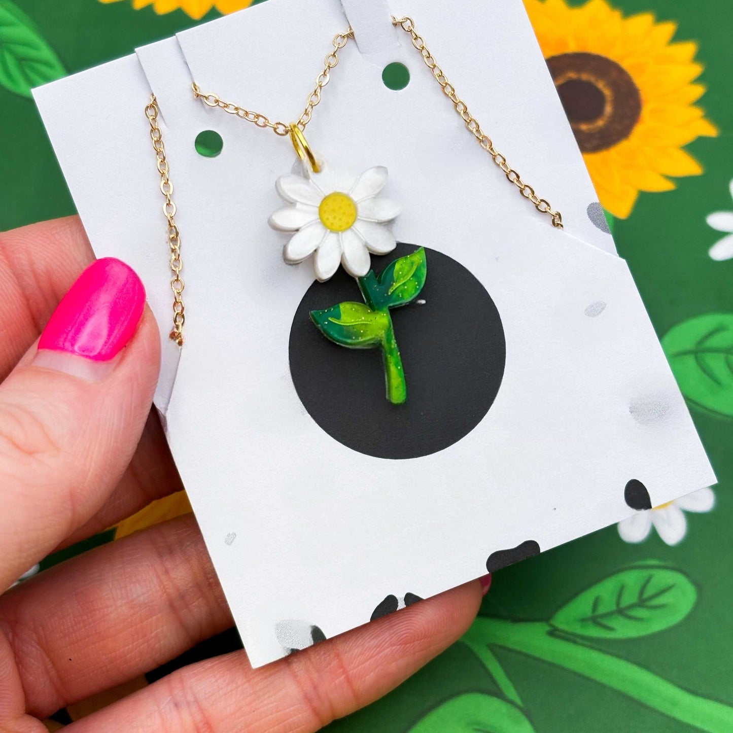 White Daisy Flower Acrylic Dangle Earrings