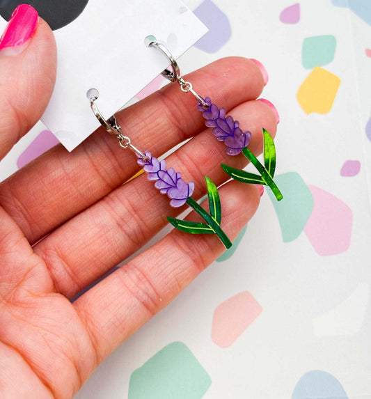 Purple Marble Lavender Acrylic Dangle Earrings