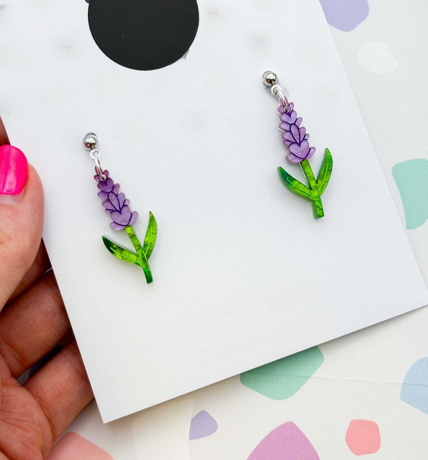Purple Marble Lavender Acrylic Dangle Earrings