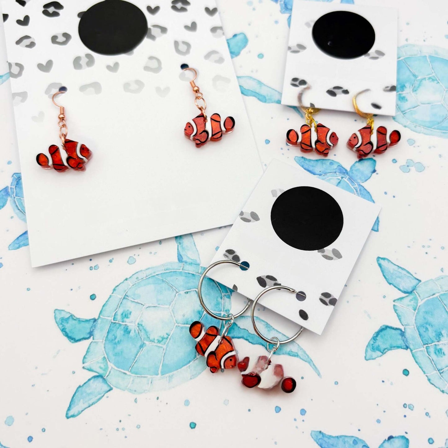 Orange Marble Clownfish Acrylic Dangle Earrings