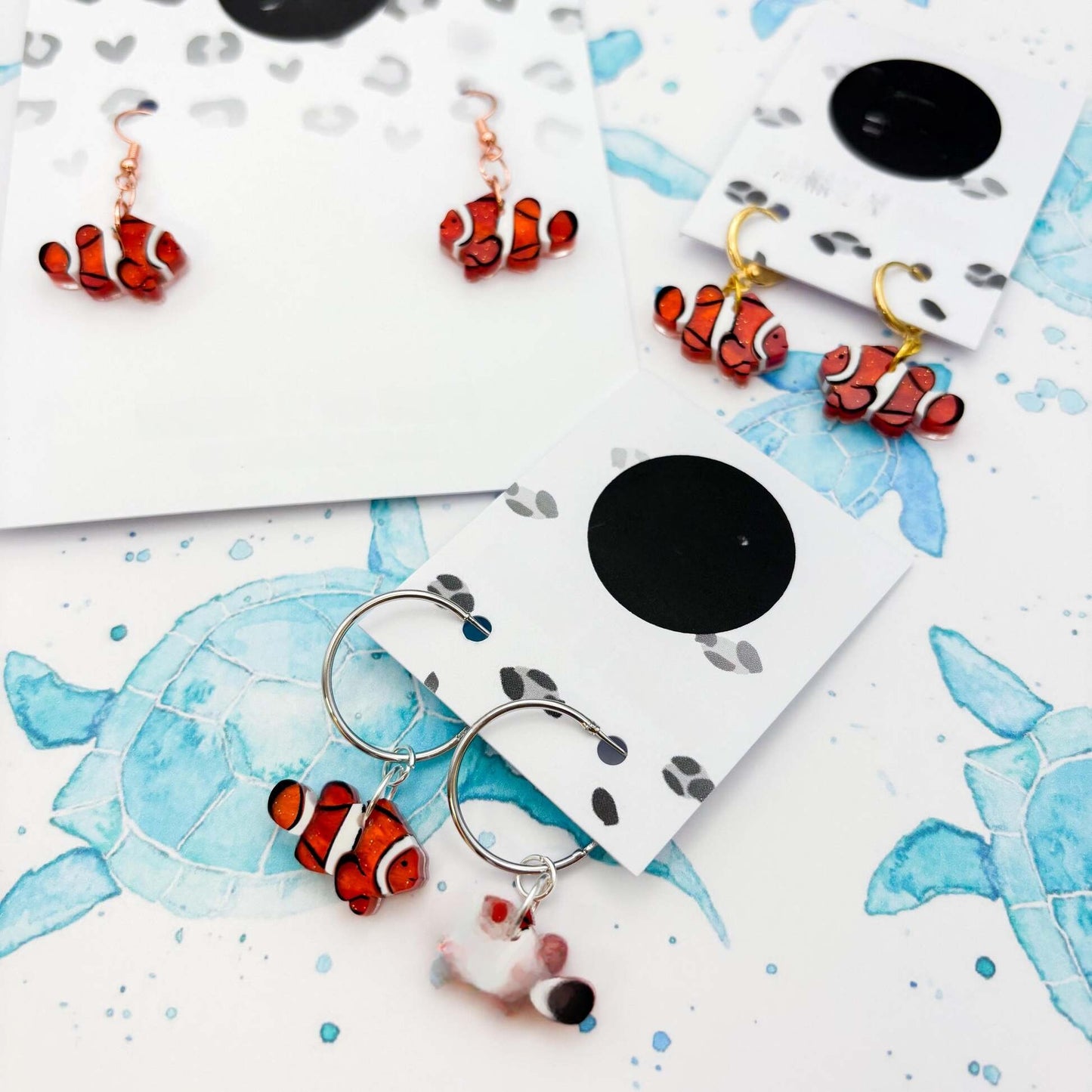 Orange Marble Clownfish Acrylic Dangle Earrings