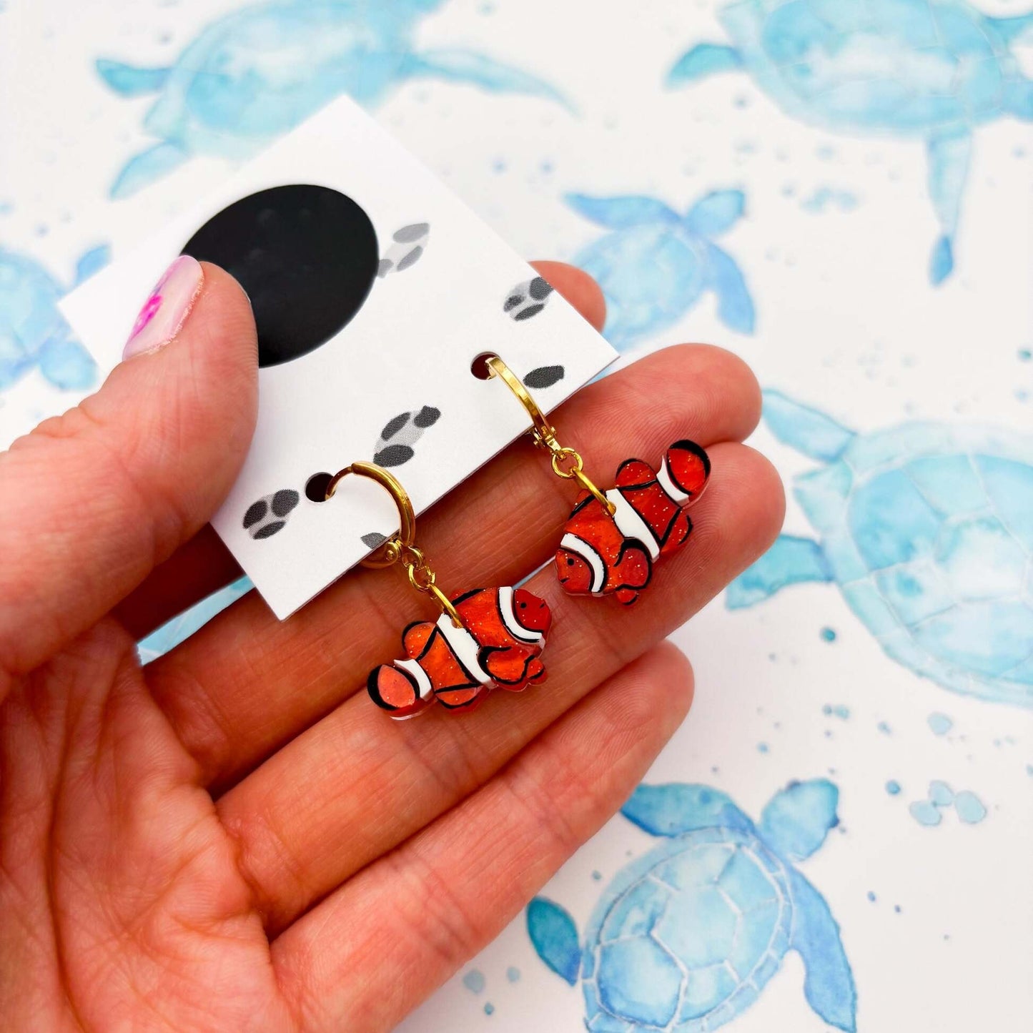 Orange Marble Clownfish Acrylic Dangle Earrings