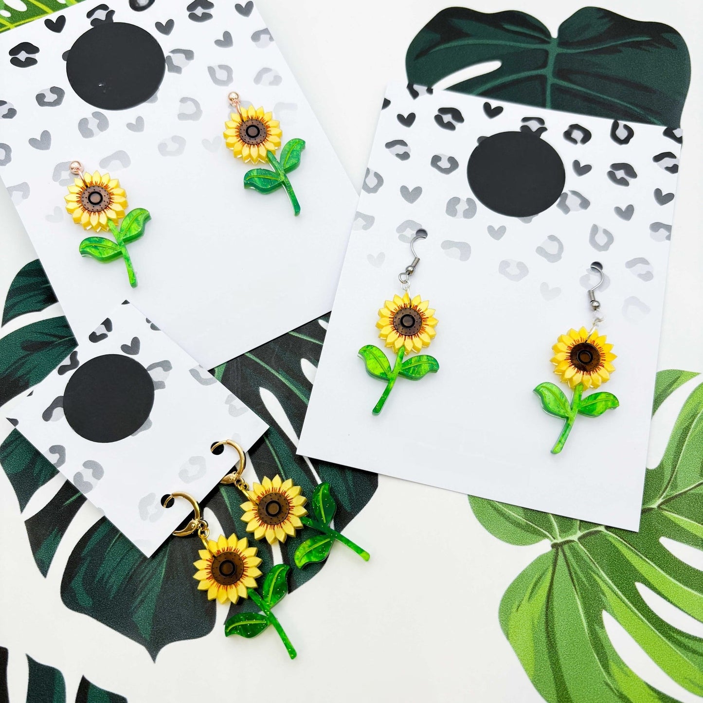 Yellow Sunflower Acrylic Dangle Earrings