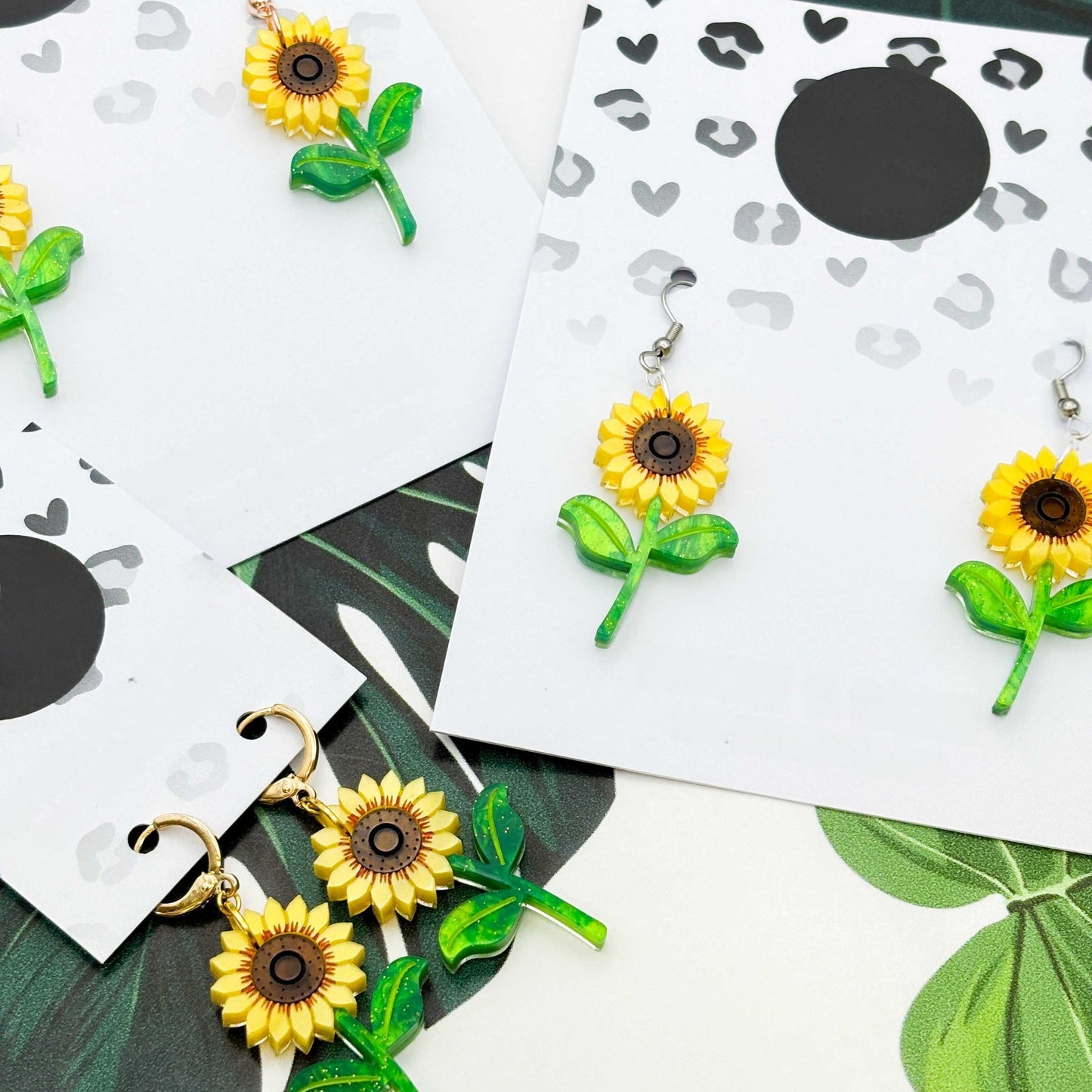 Yellow Sunflower Acrylic Dangle Earrings