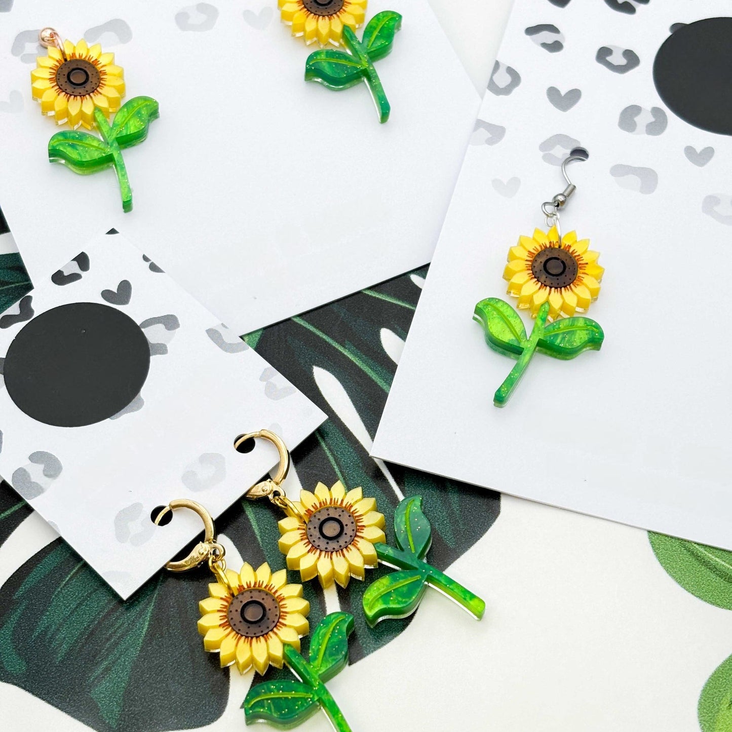 Yellow Sunflower Acrylic Dangle Earrings