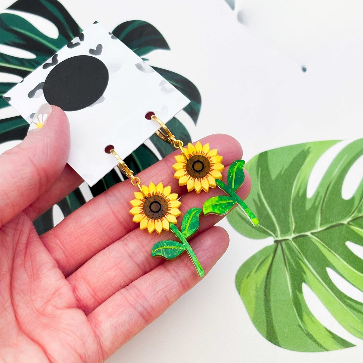 Yellow Sunflower Acrylic Dangle Earrings