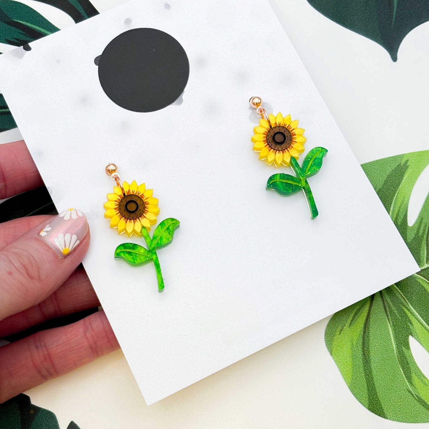 Yellow Sunflower Acrylic Dangle Earrings