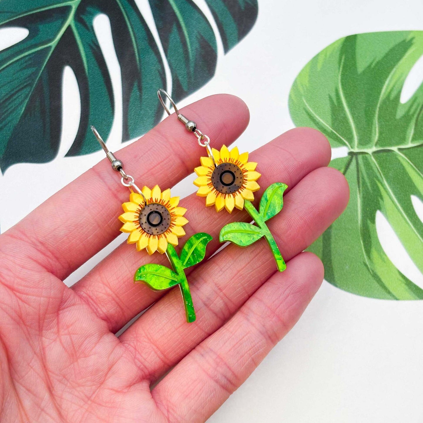 Yellow Sunflower Acrylic Dangle Earrings
