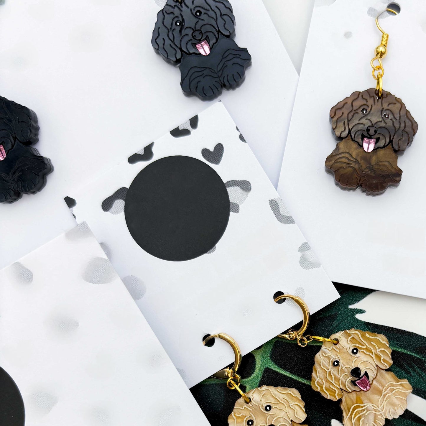 Cockapoo Dog Acrylic Dangle Earrings