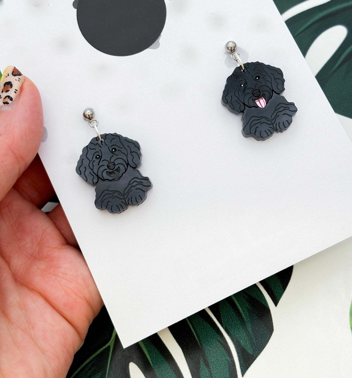 Cockapoo Dog Acrylic Dangle Earrings