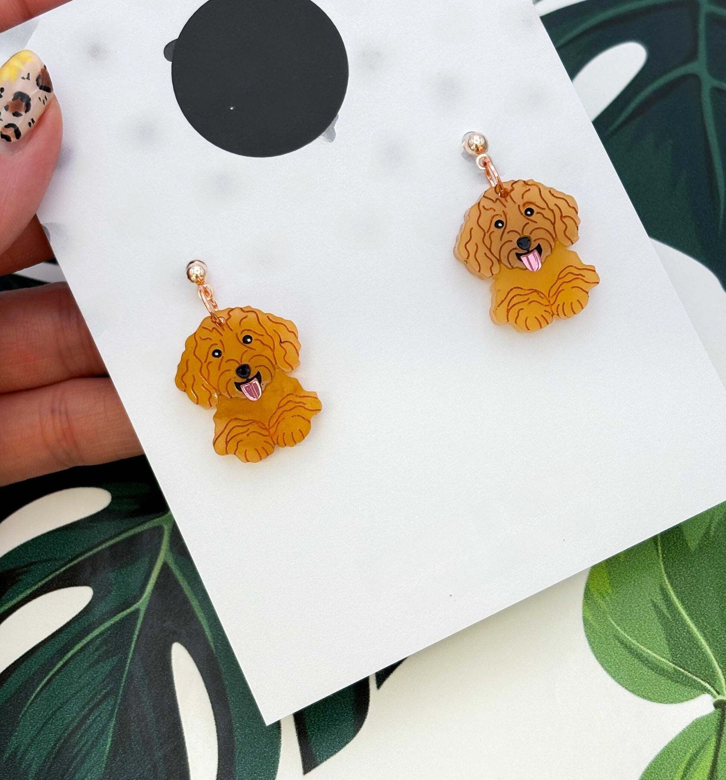 Cockapoo Dog Acrylic Dangle Earrings