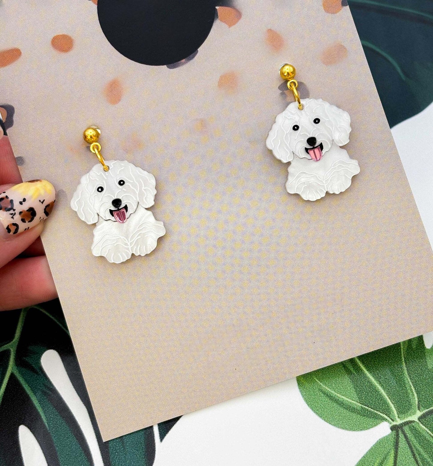 Cockapoo Dog Acrylic Dangle Earrings