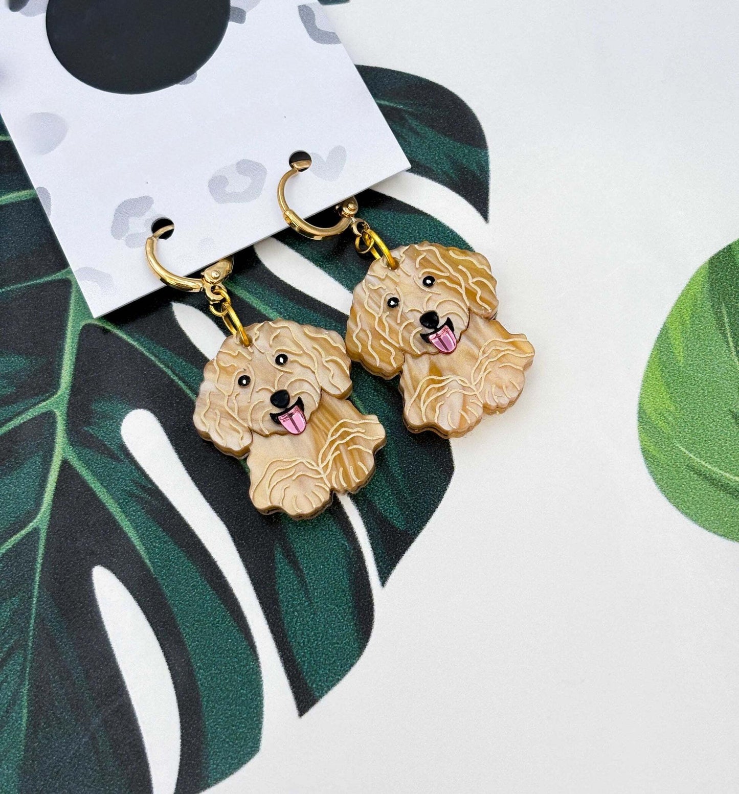 Cockapoo Dog Acrylic Dangle Earrings
